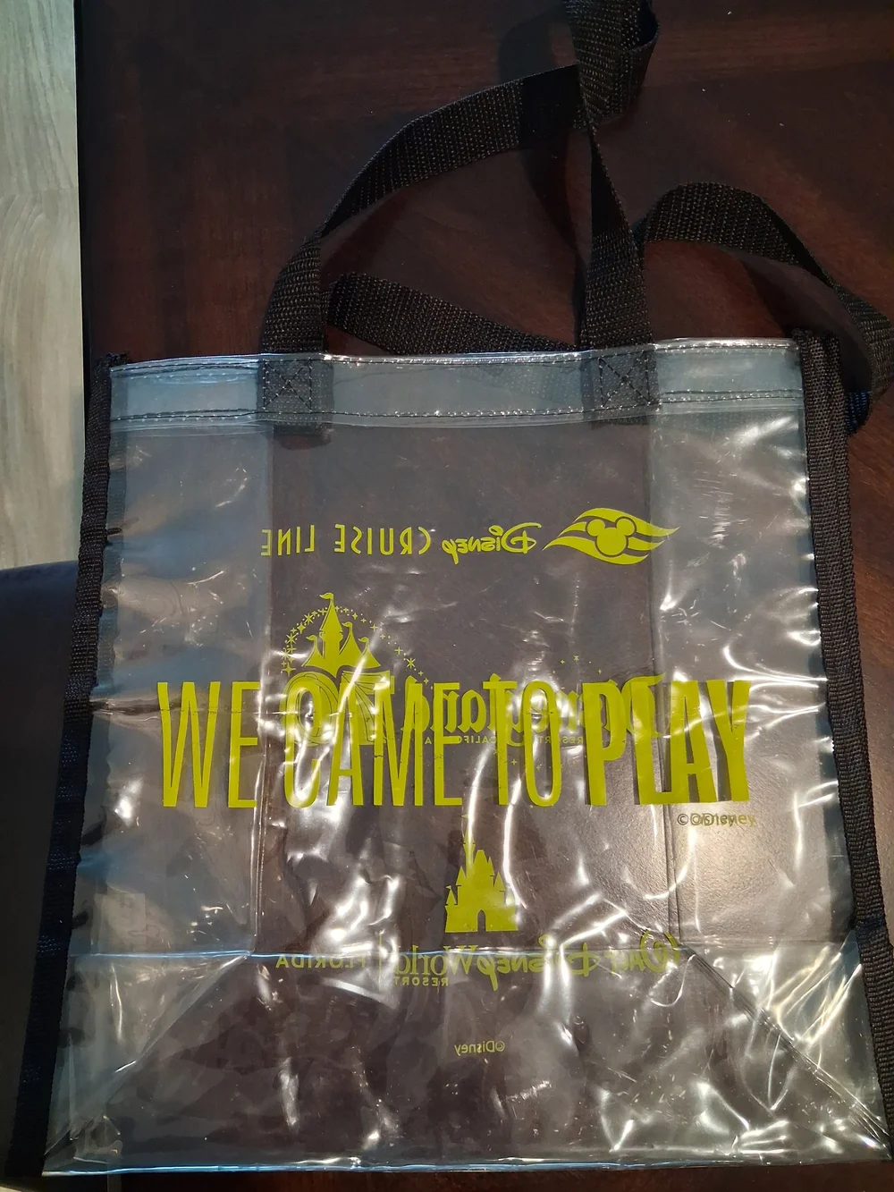 Disney Clear Tote Bag with Yellow Graphics and Black Trim